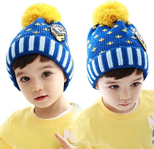 YiKaiSu Beautiful Patch Korean With Spot Patten Children Hat Wool Hat knitted Hat Royal Blue