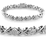 Sterling Silver and 0.015 ctw Diamond XOXO Hugs-and-Kisses Link Bracelet