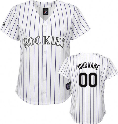 MLB Women's Colorado Rockies Replica Jersey Personalized (White/Purple Pinstripe, Small)