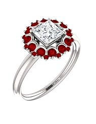 14K White Gold Princess Cut Diamond and Ruby Flower Inspired Ring -- LIFETIME WARRANTY