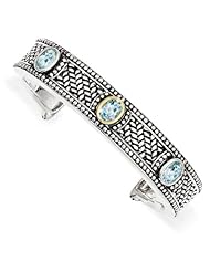 SS 14k Yellow Gold 4.80 Sky Blue Topaz Cuff Vintage Style Bracelet 4.8ct