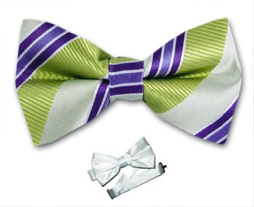 Men's - Green - Lavender - Purple - White - Fashion Striped Pre-Tied Bowtie