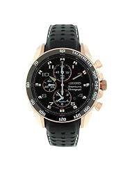Seiko Men's SNAE80 Leather Synthetic Analog Black Watch