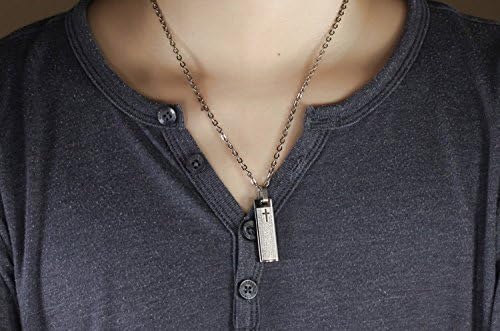 NEEMODA The Lord's Prayer Engraved Spainish Bible Scripture Cross Men 316L Titanium Stainless Steel Pendant Necklace