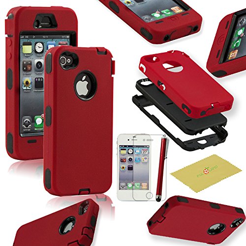 Fulland Hybrid Body Armor Silicone Case with Stylus Pen and Screen Protector for Apple iPhone 4 / 4S - Red Fulland Hybrid Body Armor Silicone Case with Stylus Pen and Screen Protector for Apple iPhone 4 / 4S - Red