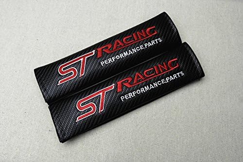 A Set 2 IN 1 ST RACING Black Carbon Fiber Car Auto Interior Seat Belt Cushion Shoulder Pads For Ford Fiesta Flex Frarsit Taurus Ranger Mustang Fusion Focus
