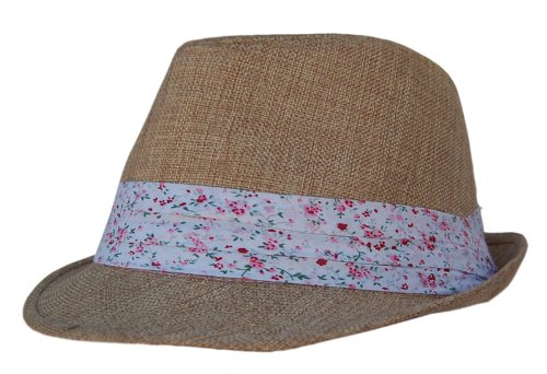 Boho Sheek Natural Khaki with Flower Print Band Fedora Hat