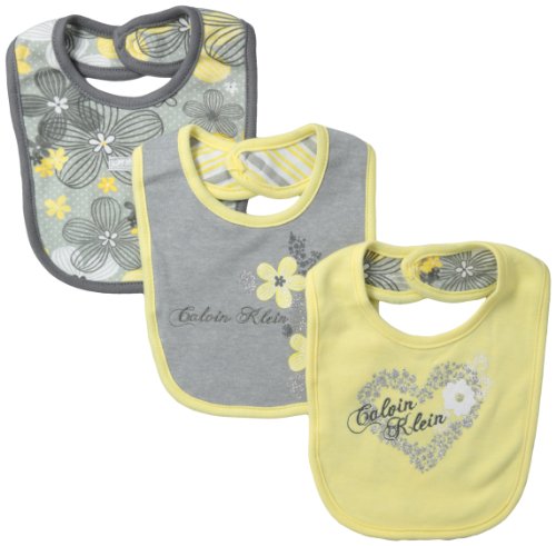 Calvin Klein Baby-Girls Newborn 3 Pack Bibs Yellow and Gray Group