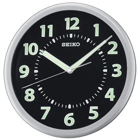 Seiko Wall Clock Silver-Tone Metallic Case Luminous Arabic Numerals #QXA435SLH