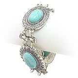Silvertone Toggle Bracelet with Turquoise Stones Fashion Jewelry