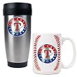 Texas Rangers MLB Stainless Steel Travel Tumbler & Game ball Ceramic Mug Set - Primary Logo by Great American Products