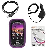 GTMax Rapid Car Charger + USB Data Cable + Purple Rubberized Hard Cover Cas ....