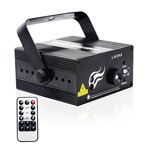 Decolighting Laser Light 40 Patterns Mini Stage Laser Lights, R&G Laser Projector Light and Blue LED with Remote Control for Home Party and Stage Laser Lighting or New Form of Entertainment for Kids