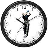 Golfer Swinging - Golf Theme Wall Clock by WatchBuddy Timepieces (Black Frame)
