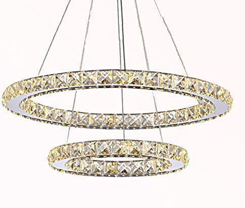 Modern LED Crystal Pendant Lights Chandeliers Lighting Lamps Fixtures with 2 Rings D5070 for Hotel Cafe Dining Room Mall Ac 100 to 240v LED SMD Chip Warm White Stainless Steel and K9 Crystal