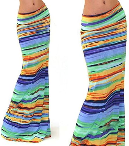 Print High Waisted Beach Maxi A-line Skirt Rollover Long Dress (X-Large, Green )