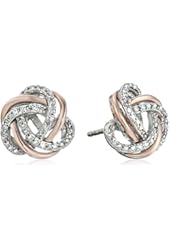 Two-Tone Sterling Silver Diamond Love Knot Stud Earrings (1/5 cttw, J-K Color, I2-I3 Clarity)