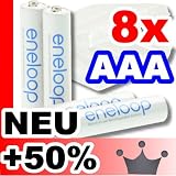 Produkt-Bild: 8 x Sanyo Eneloop Akkus&nbsp; *** Gr&ouml;&szlig;e MICRO AAA ( 44 x 10,5 mm ) ***&nbsp; [ NEUESTE VERSION HR-4UTGA ]&nbsp; +++&nbsp; 50% mehr LEBENSDAUER ( bis 1500 Ladezyklen ) in speziellen, hochwertigen Premium Akkuboxen der Akku-Onlinehandel GmbH