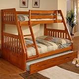 Honey Twin Full Mission Bunk w/ Trundle: Desk Hutch & Chair, TV Stand