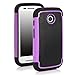 E LV Shock-Absorption Dual Layer Armor Defender Case for Moto E 1st Generation (XT1021 / XT1022 / XT1025) Bundle with Stylus and Microfiber Digital Cleaner - Purple