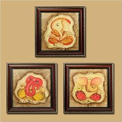 Set of 3 Hand Painted Embossed Ganesh Paintings