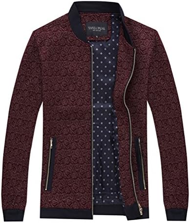 Jasoy young men slim fit cotton and polyester floral casual sports jacket (XL/175, wine red)
