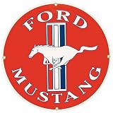 Signs: Ford Mustang Porcelain Sign with Horse & Bar Logo