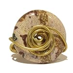 Jasper Ring 11 Wire Wrapped Spotted Brown White Donut Gold Stone Crystal Healing Size 6