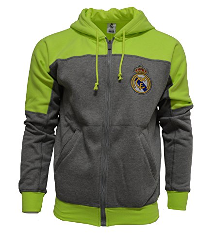 Real Madrid Youth Hoodie Grey Boys Zip Front Fleece Sweatshirt Jacket
