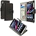 Sony Xperia Z1S Wallet, TechSpec(TM) Black Leather Wallet Pouch Case Cover with Slots for Sony Xperia Z1S