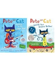 Book: Pete the Cat 2 Book Set Collection Pete The Cat and His Four Groovy Button ; Pete The Cat Rocking in My School Shoes