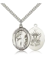 St. Brendan the Navigator Navy Medal, Sterling Silver, Large, Quarter Size