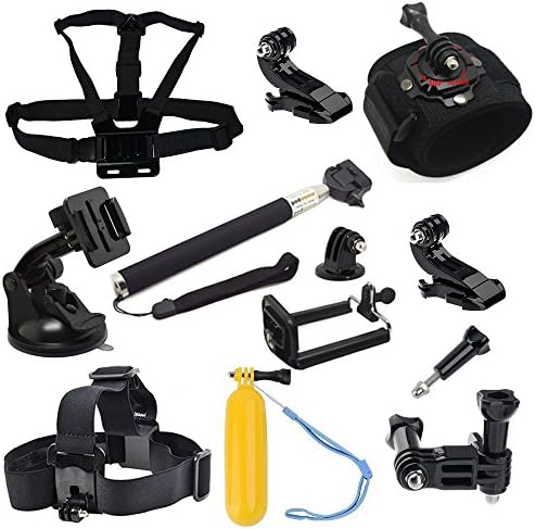 Xyzspace 13-in-1 Accessories Kit for Gopro HD Hero 4/3+/3/2/1 Camera, Adjustable Body Fixed Chest Strap + Car Windshield Suction Cup Holder + Rorating Arm Wrist Stap + Elastic Head Belt Strap + 2pcs J-hook Buckle Adapter + Self Stick + Floating Handle Grip + Three-way Adjustable Pivot Arm + 1pcs universal Free Phone Holder for iPhone 6/Samsung/HTC