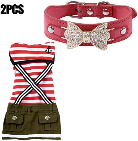 Fashion Nautical Jumpsuit Costumes Cozy Shirt and Elegant Collar for Small/Medium-sized Pet Female Dogs,2PCS