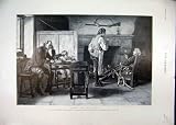 1894 MEN DRINKING WINE BEER FIRESIDE TABLE OLD PRINT