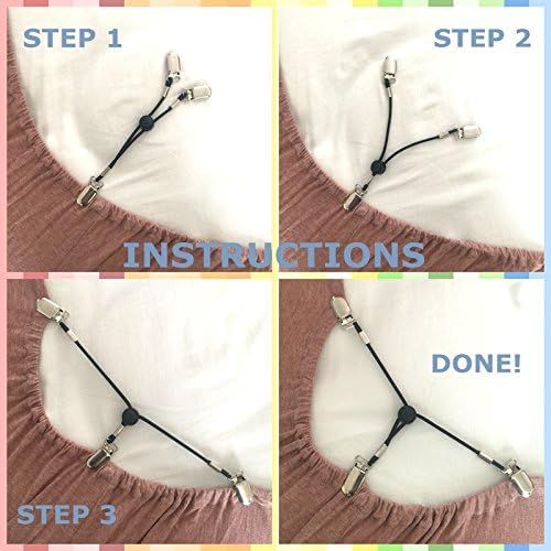 3-Way Adjustable Heavy Duty Bed Sheet Fasteners Grippers Suspenders (Set of 4, White)