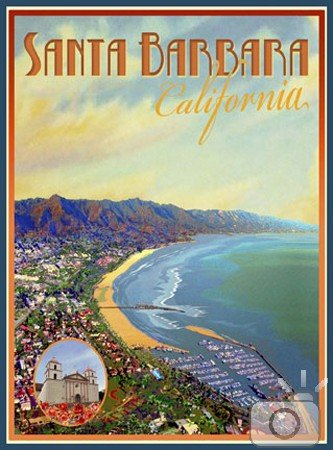 Santa Barbara-Art Deco Style Vintage Travel Poster-by Aurelio Grisanty
