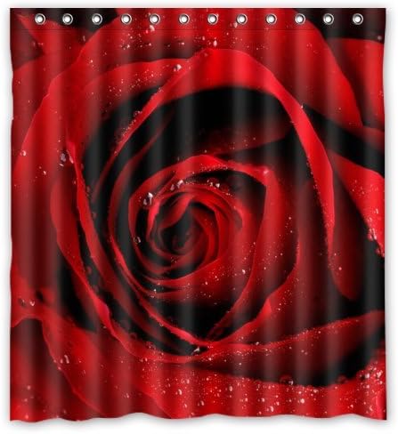 Flesh Red Rose Flower with Raindrop Design Bathroom Mildew Proof Polyester Fabric 66" x 72" Inch Shower Curtain