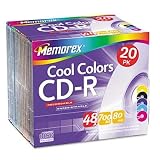 Memorex CD-R Discs 700MB/80min 48x Slim Jewel Cases Assorted Colors 20/Pack Write-Once