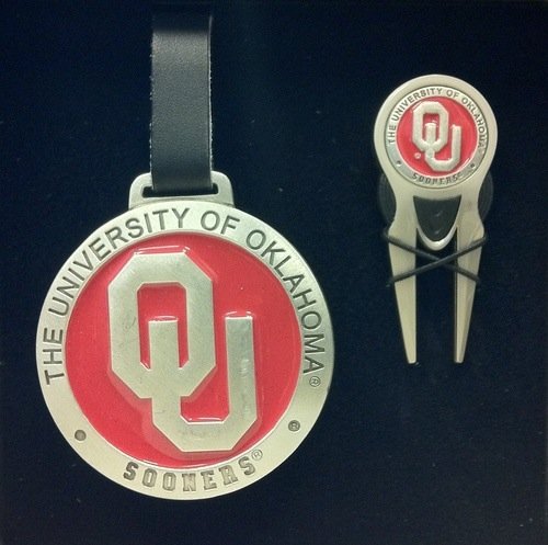 Univerity Of Oklahoma Sooners Divot Tool, Ball Marker Bag Tag Golf Set