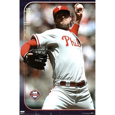 Professionally Framed Philadelphia Phillies (Cole Hamels) Sports Poster Print - 22x34 with RichAndFramous Black Wood Frame