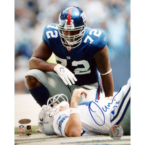 Osi Umenyiora Autographed/Hand Signed New York Giants 8x10 Photo (Over Bledsoe)