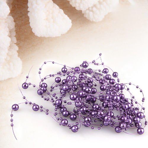 100 Ft Christmas Tree Ornaments Colorful Pearl Bead Garland Christmas Party Wedding Decoration Hanging Ornaments 8mm and 3mm Mixed (Purple)