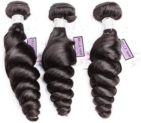 Bella Hair Mixed Length 22",24",26" 100% Raw Virgin Brazilian Human Hair Loose Wave Hair Extensions 3 Bundles Natural Black Color