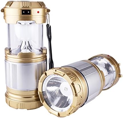LED Camping Lantern,Usb Solar Rechargeable Powered Collapsible Camping Light Flashlight for Outdoor Fishing Hiking Emergency,with AA Battery Operated Charging for Android Phone Tablet (Gold)
