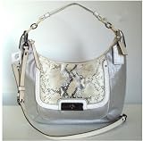 Authentic Coach Kristin Linen Embossed Python Expandable Leather Large Hobo Handbag 16809 Antique Nickel/Ivory