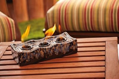 Tri Flame Ceramic Firepot - Brown & Cobalt Drip Glaze