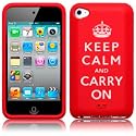 APPLE IPOD TOUCH 4TH-GEN RED "KEEP CALM & CARRY ON" LASERED SILICONE SKIN / CASE / COVER / SHELL PART OF THE QUBITS ACCESSORIES RANGE
