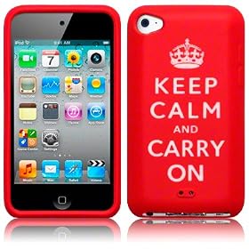 APPLE IPOD TOUCH 4TH-GEN RED "KEEP CALM & CARRY ON" LASERED SILICONE SKIN / CASE / COVER / SHELL PART OF THE QUBITS ACCESSORIES RANGE