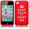 APPLE IPOD TOUCH 4TH-GEN RED "KEEP CALM & CARRY ON" LASERED SILICONE SKIN / CASE / COVER / SHELL PART OF THE QUBITS ACCESSORIES RANGE